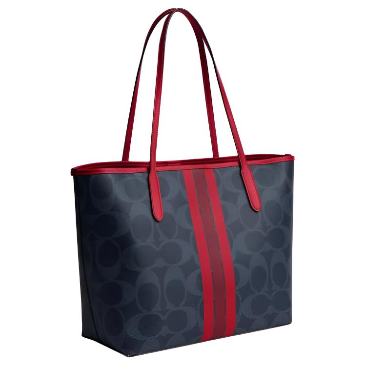Coach City 33 Brand Printed Letter Logo Coated Canvas Tote Shopping Bag Shoulder Bag Large Women Tote Denim-Blue CBI79-IMY3L