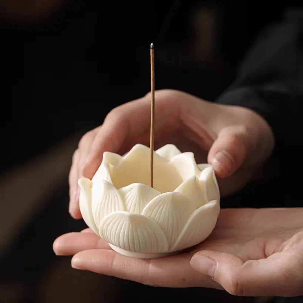 Nannlia Incense Holder, Lotus Shape, Cute and Stylish, Incense Burner for Buddhist Altars, Mini Buddhist Altar, Simple Design (White)