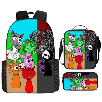 Children's Backpack Set Large Capacity Cartoon Design School Bag Lunch Bag Pencil Case Lightweight Durable Material for Elementary Students
