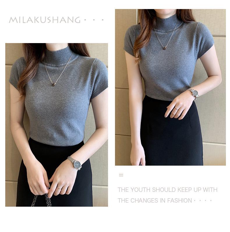 Spring 2024 Women's Short Sleeve Knit Half-High Neck Sweater Vest