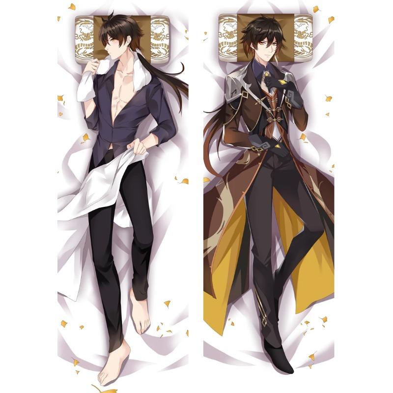 60x180cm Game Genshin Impact Zhongli Dakimakura Male Otaku Throw Hugging Body Zhong Li Pillow Case Cover Home Bedding Decorative