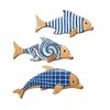3Pcs/Set Geometric Wooden Dolphin Wall Decoration, Striped Wavy Plaid Fish Wall Art, Nautical Wall Hanging Ornament for Beach House, Bathroom
