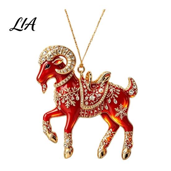 Christmas Tree Decoration Acrylic Goat Pendant, Decorative Hanging Ornament with Xmas Pendant Rhinestone, Golden Cord for New Year Party Unique