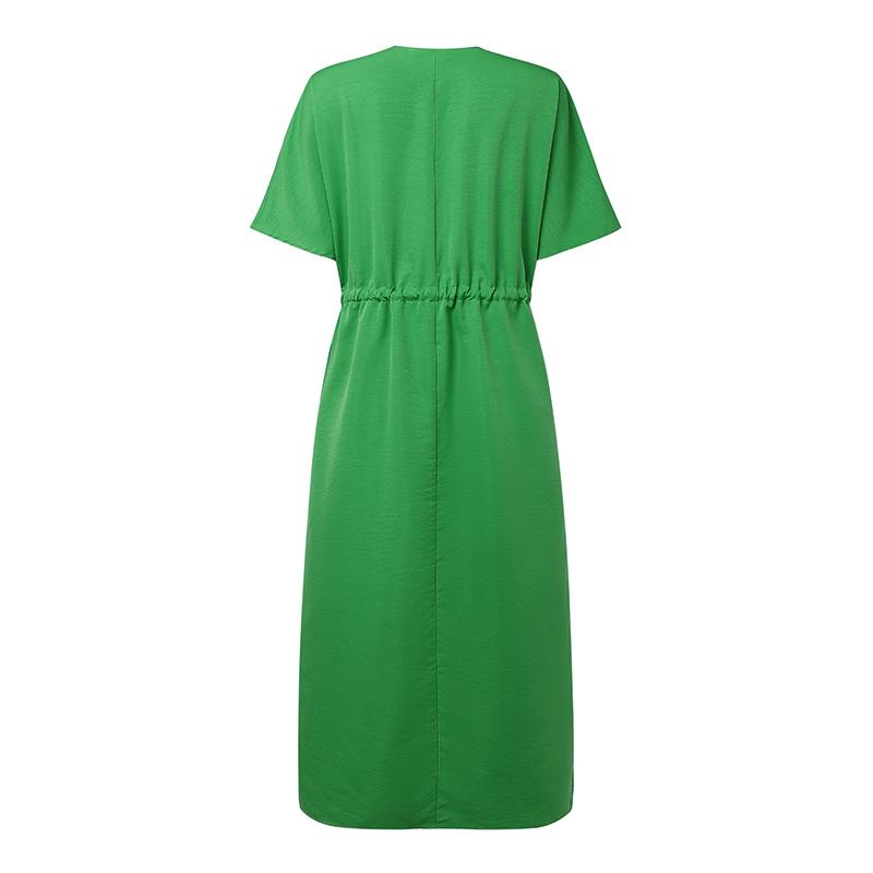 ZANZEA Womens Casual V-neck Solid Color Loose Half Sleeve Long Dress