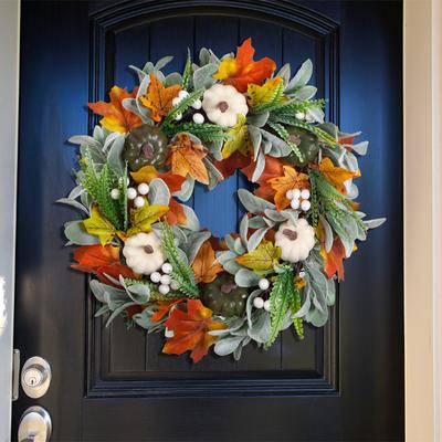 Independence Station Autumn White Pumpkin Maple Leaf Wreath Thanksgiving Harvest Festival Autumn Simulation Wreath Pumpkin