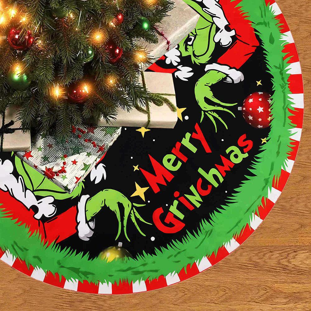 48" Christmas Tree Skirt Base Floor Mat Cover Cartoon GRINCH Xmas Party Ornament