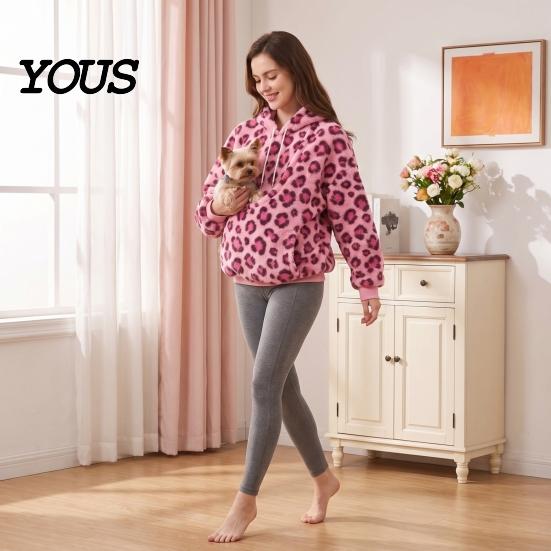 Felpa Oversize da Donna con Tasca Portacani/Gatti, Felpa con Cappuccio Casual a Manica Lunga per Autunno Inverno, con Tasca a Marsupio