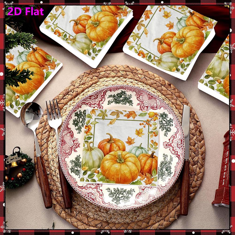 20pcs Disposable Napkins with Pumpkin, Maple Leaves Pattern Print for Wedding,Parties,and Daily Use for Thanksgiving Fall Christmas Table Decoration