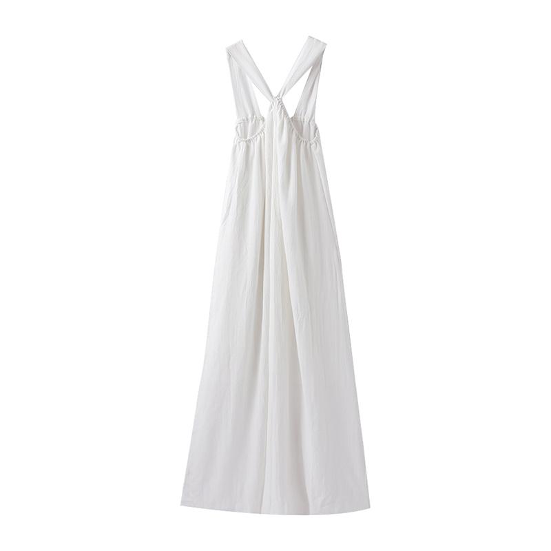 White Halter Dress Loose Off Shoulder Solid Color Causal Sleeveless Dresses Women's Vacation Beach Robe Simple Daily 2025 Summer