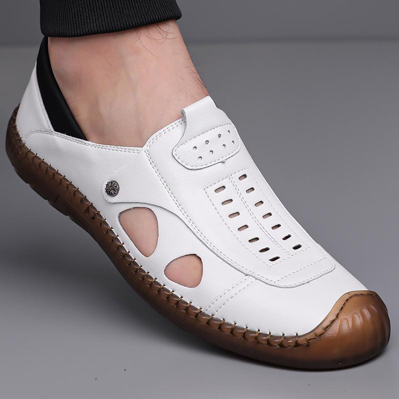 2025 Summer Shoes Men Flat Sandals Non-slip Soft Summer Brand Male Footwear Black White D485