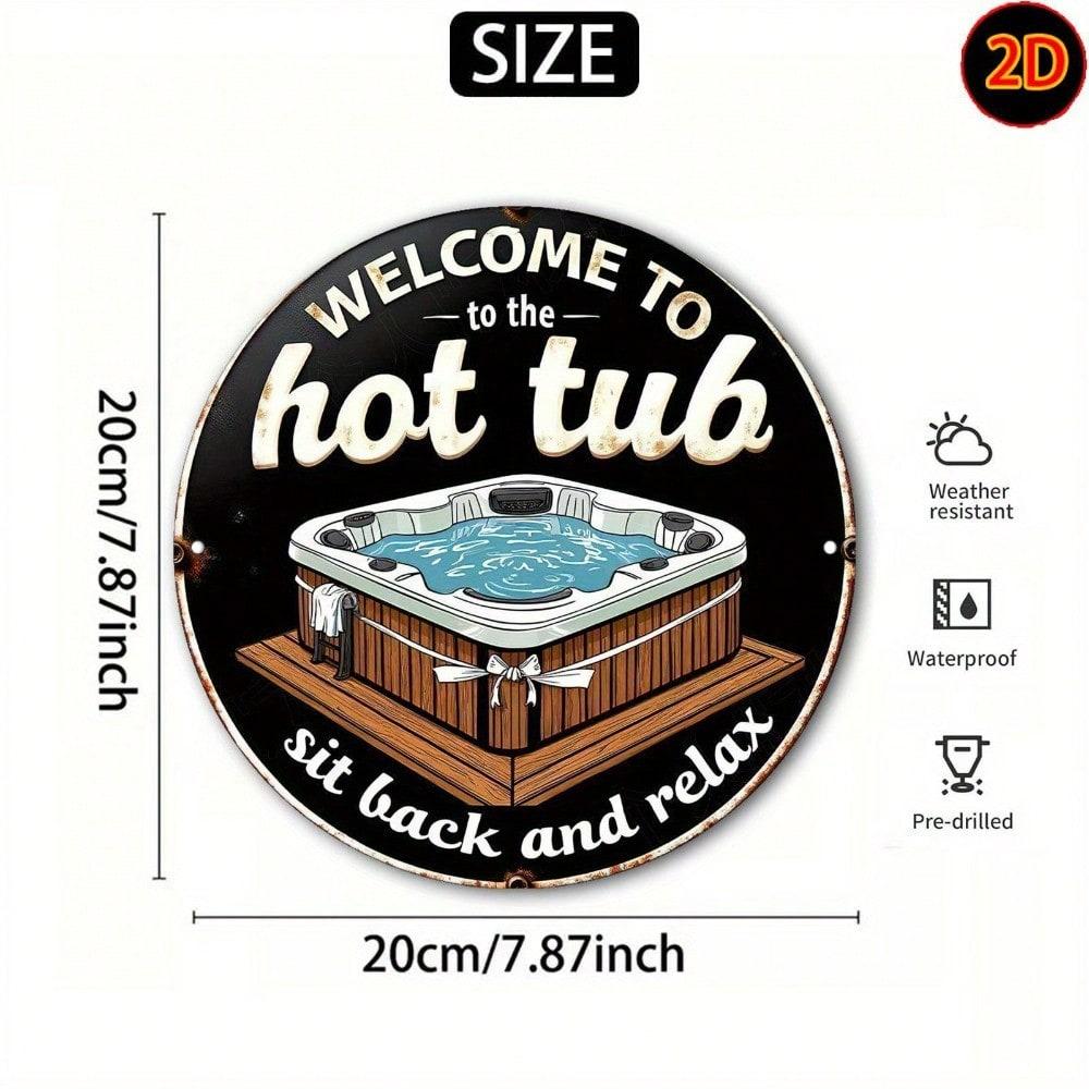 Vintage Hot Tub Metal Wall Art Round Sign Rustic Bathroom Home Decor