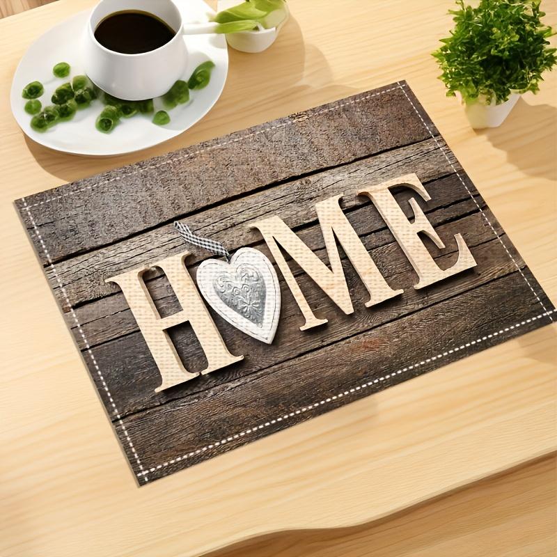 

4pcs Non-Slip Placemat, Wood Grain Heart Pattern Insulated Kitchen Mats, Washable Party Decoration, Restaurant Holiday Decor, Home Decoration Placemat 4pcs
