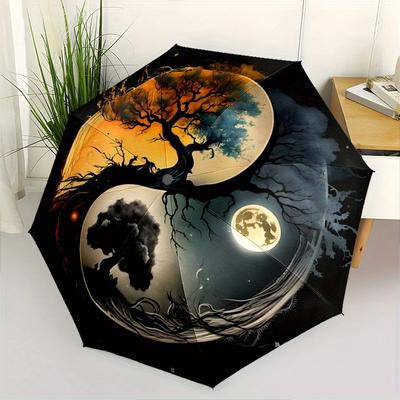 1pc Yin Yang Tree Automatic 3-Fold Umbrella Design, Cute Cartoon Pattern, Portable Outdoor Umbrella, Perfect, Holiday Gift for Disney fans.U100