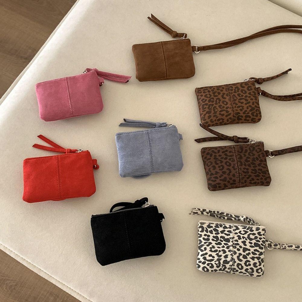 New Leopard Print Suede Coin Purse Small Wallet Lipstick Key Bag Women Shoulder Bag Mini Storage Bag Portable Travel Neck Bag