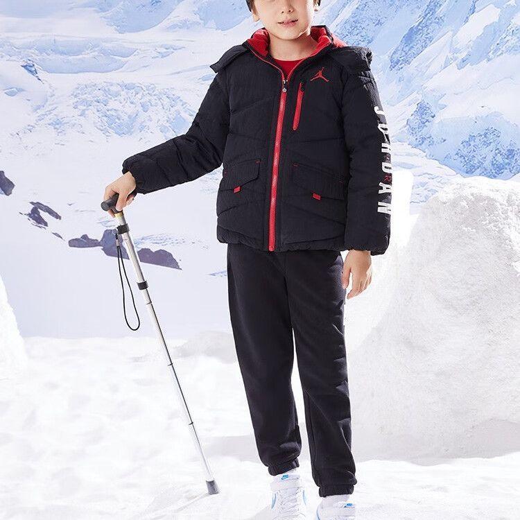 Jordan Kids Solid Color Logo Print Zip-Up Down Jacket With Detachable Hood Kids Outerwear Assorted JD2242004GS-001