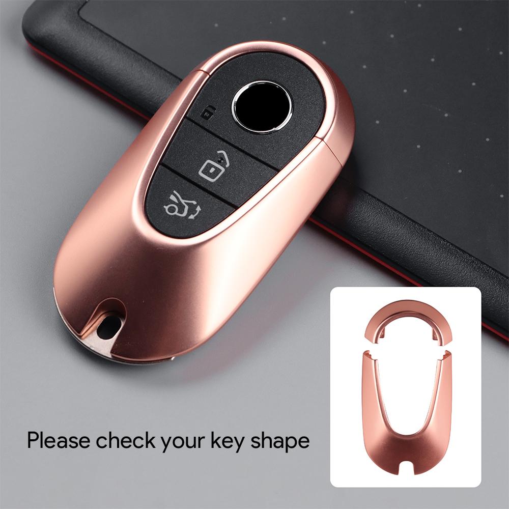Car Remote Key Case Cover-Rose Gold for Mercedes Benz 2022 2023 C S Class W206 W223 S350 C260 C300 S400 S450 S500 Key Shell Trim
