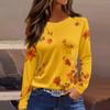 Women's Casual Long Sleeve Maple Leaf Print Round Neck Blouse for Everyday Wear