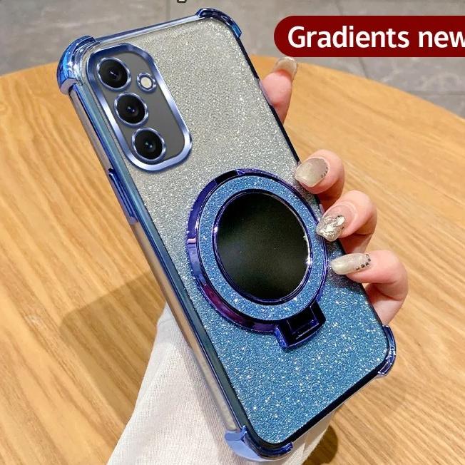 Shockproof Glitter Mirror Ring Holder Phone Case For Samsung Galaxy M32 M22 M12 M11 M02 M02S M04 M05 M56 5G F04 F05 Soft Cover