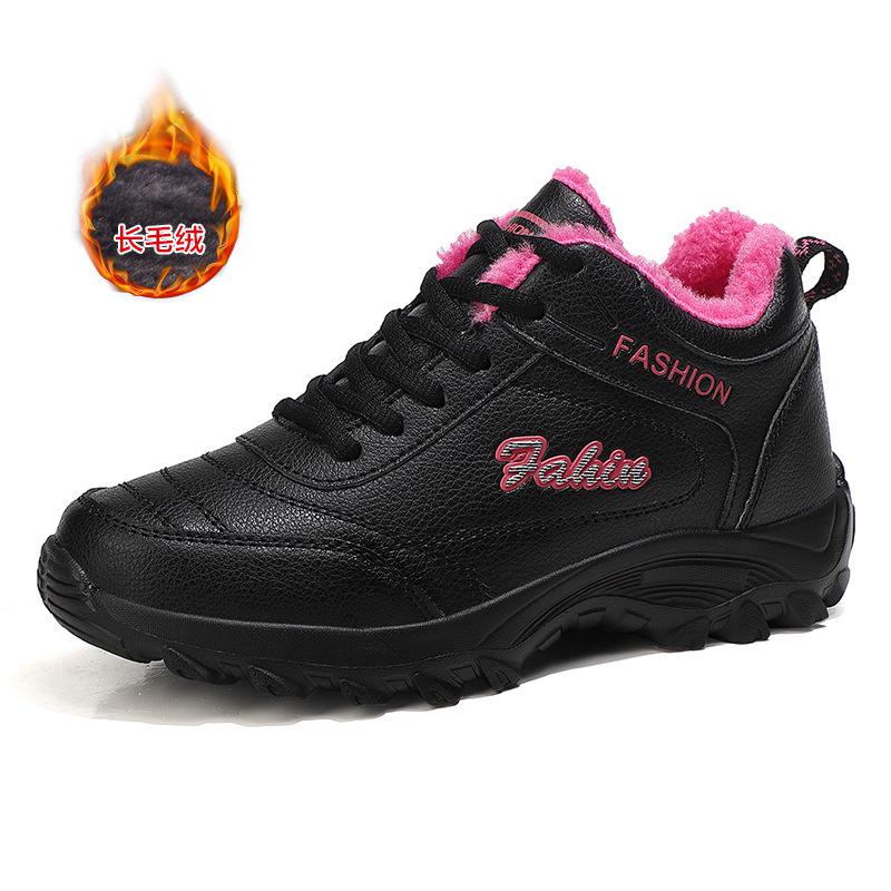 Women's Leather Sneakers Autumn Winter Black Sneakers Women Shoes Waterproof Non-slip Outdoor Walking Sneakers Women Casual Shoe