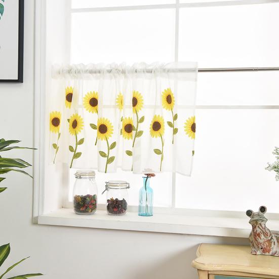 Vorhang Sonnenblume Bestickt Dekorativ Polyester Kurzer Transparenter Vorhang für Zuhause
