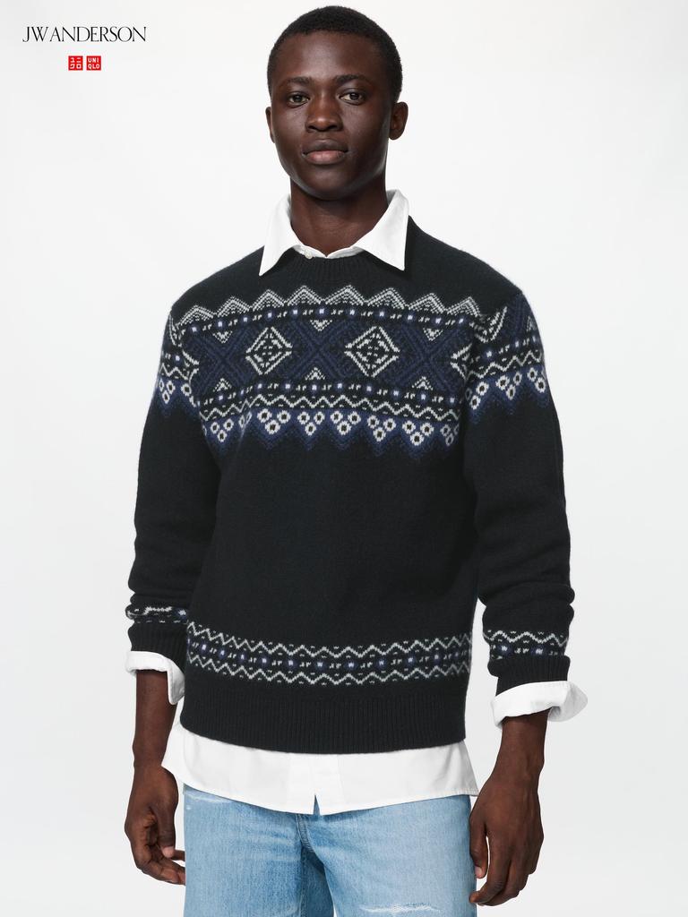 Uniqlo Lambswool Fair Isle Crew Neck Sweater
