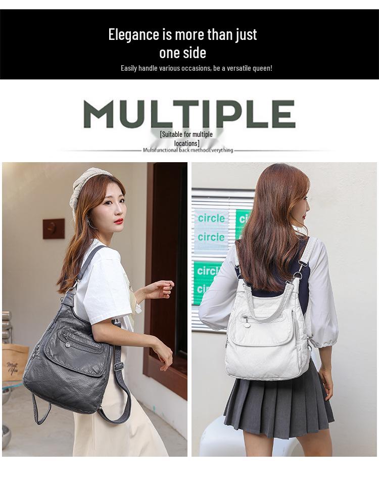 Damen Handtasche mit großer Kapazität aus gewaschenem weichem Leder, Umhängetasche, koreanischer Stil, vielseitiger Rucksack