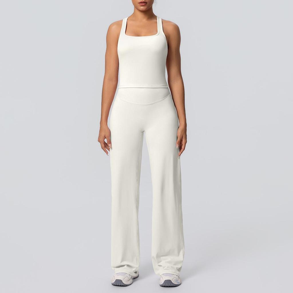 High-Waisted Yoga Set: Hip-Lifting Wide-Leg Pants & Sports Back Crop Top