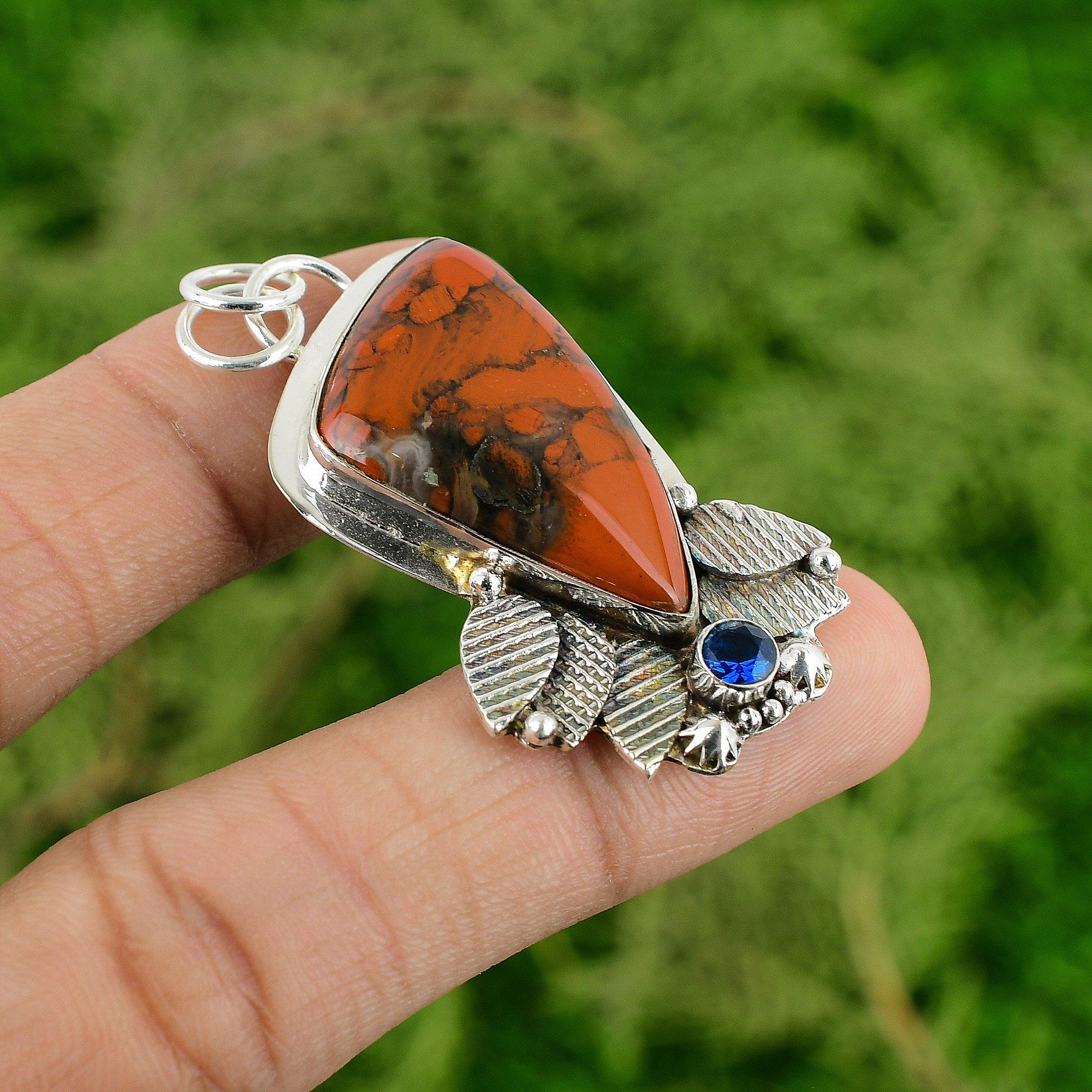 

Red Snakeskin Jasper Gemstone Tanzanite Quartz Trendy Pendant Jewelry 925 Silver