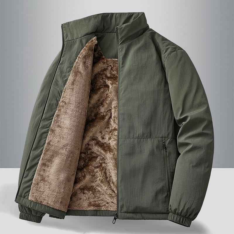 Autumn and Winter Nylon Fleece Jacket Medium-green Urban Men's Business Jacket Executive Thickened Windproof Top