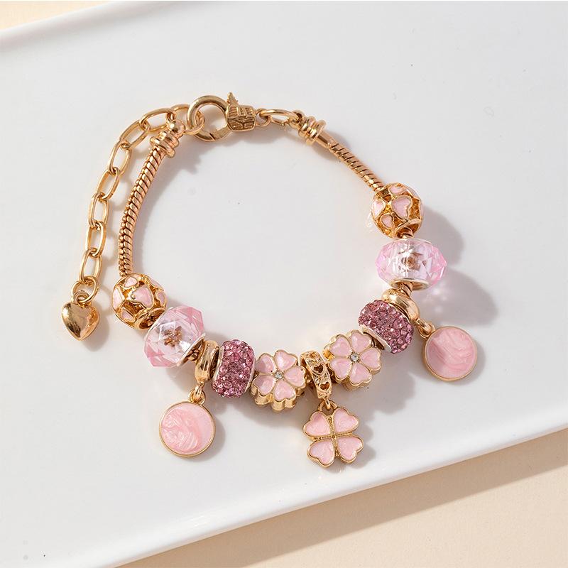 

Handmade Beaded Bracelet Heart Pendant Crystal Beads Heart Charm Diamond Ball Jewelry Gift for Women