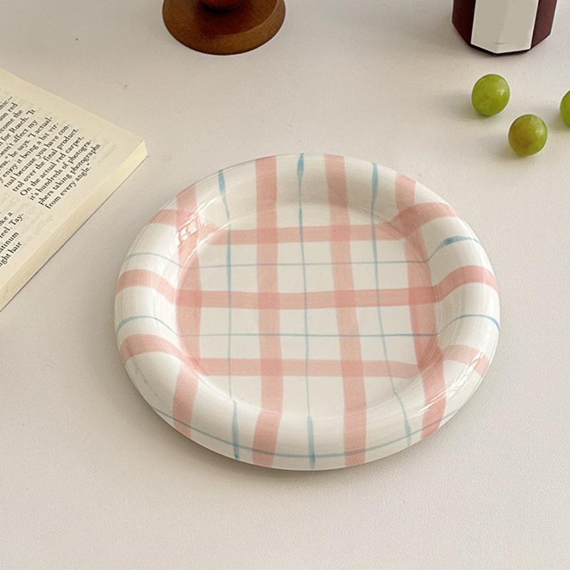 Милая Корейская Керамическая Тарелка Уникальная Тарелка Для Торта Еды Ужина Завтрака Десерта Салата Декоративная Тарелка 8 Дюймов Настольные Украшения розовый
