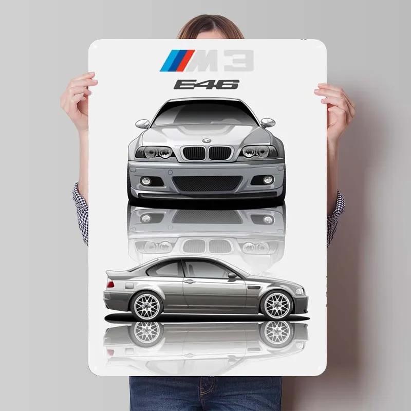 BMW Schild Oldtimer Poster Retro Metall Blechschild Plakette für Garagen Wandkunst Dekoration Kaffee Bar Vintage Heimdeko Artikel Zimmer