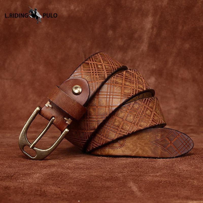 Personalized Diamond Embossed Leather Belt for Men, Genuine Top Layer Cowhide Retro Casual Belt