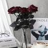 Artificial Silk Roses Bouquet with Long Stem, for Home Wedding Party Decor, Halloween Gothic Dark Arrangements, Outdoor Photo Props