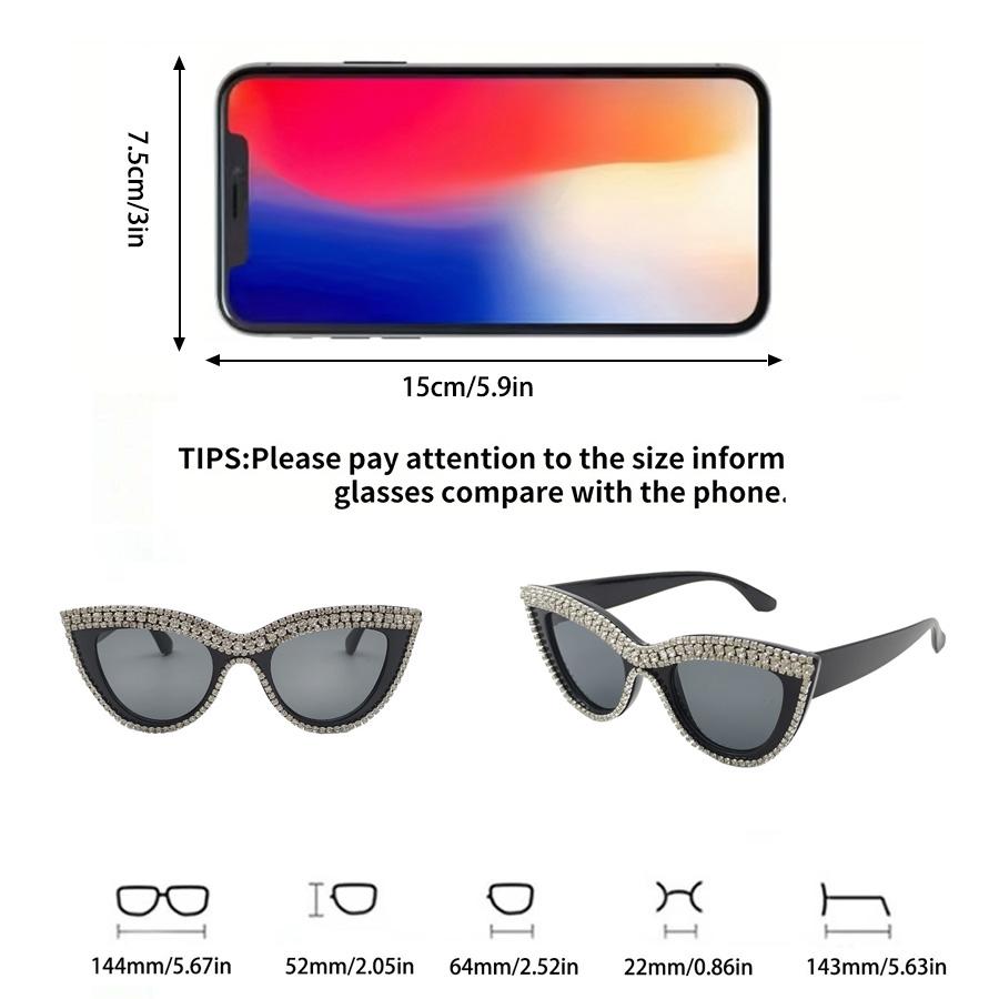 1PC Women's Black Plastic Frame Artificial Diamond Cat Eye Shaped Handsome Sweet Cool Wear Fashion Decoration Glasses Summer Hol