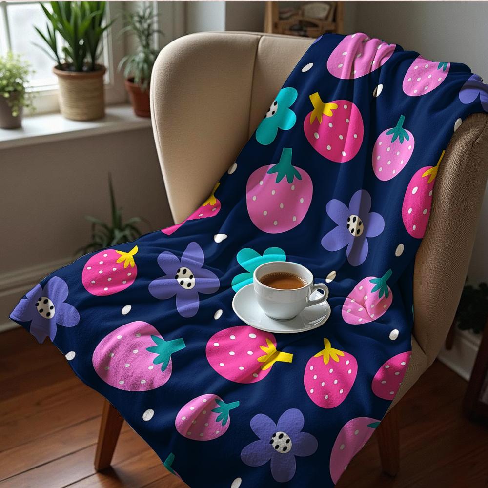 Strawberry Gingham Anime Cartoon Flannel Blanket Soft Warm Throw for Bedroom Sofa Car Kids Holiday Gift