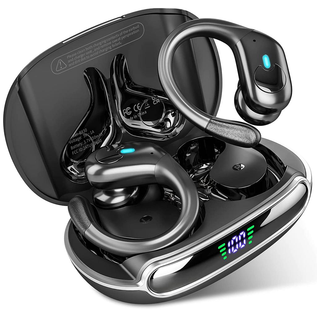 BX30 Bluetooth 5.4 Ohrhörer IPX7 Wasserdichte Kabellose Kopfhörer mit ENC Geräuschunterdrückung Mikrofon Tiefer Bass Für Sport Training Fitnessstudio
