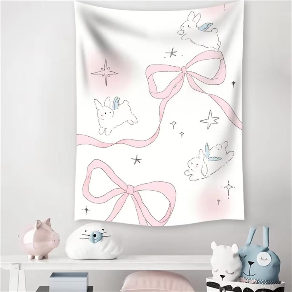 Cute Bunny Wall Tapestry Children's Room Fairy Tale Theme Decor Bedroom Dorm Wall Hanging Background Cloth Festival Gift