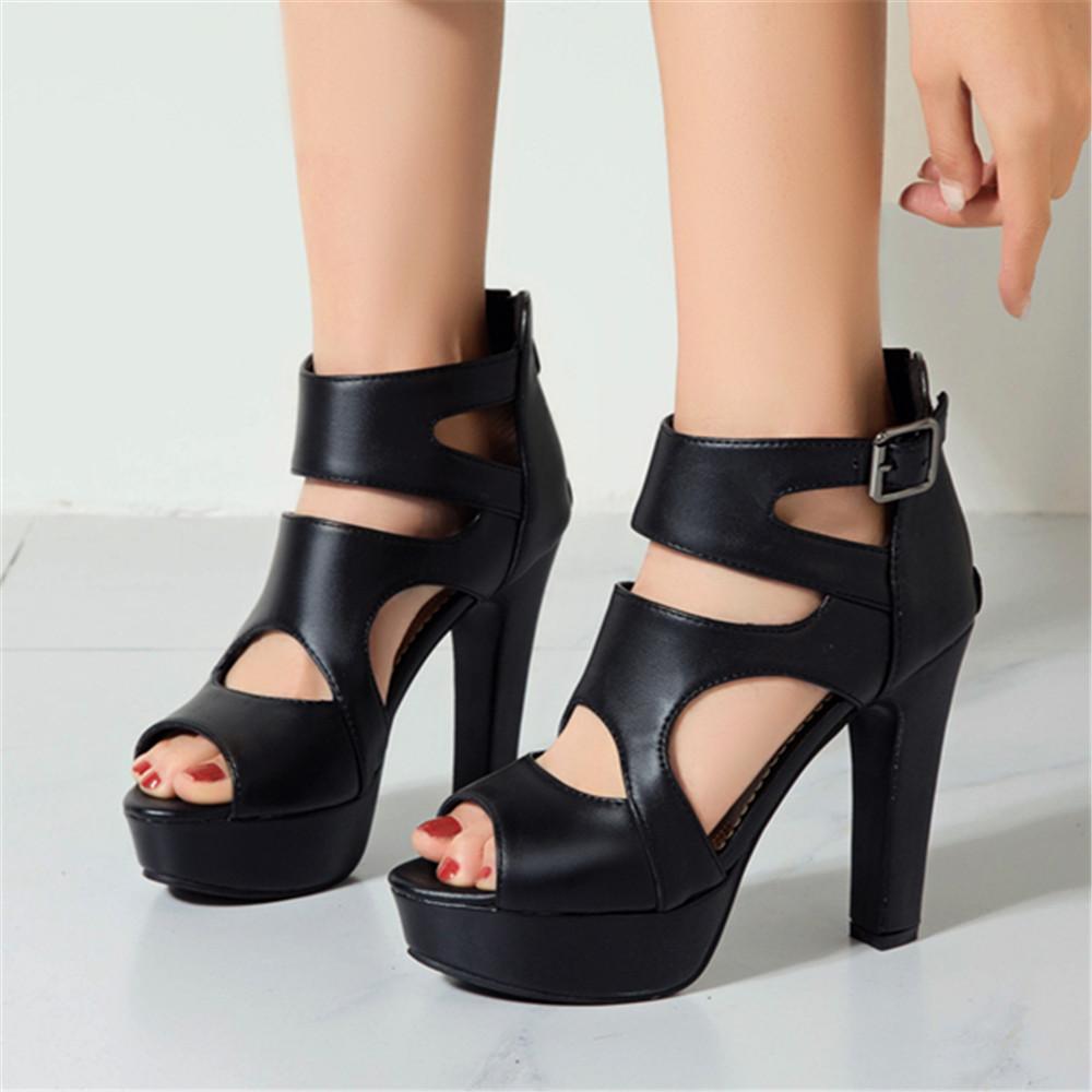 Fashion Summer Sexy Gladiator Women Sandals Designer Peep Toe Hollow Out High Heels Platform Party Ladies Shoes Zipper Sandales Femmes