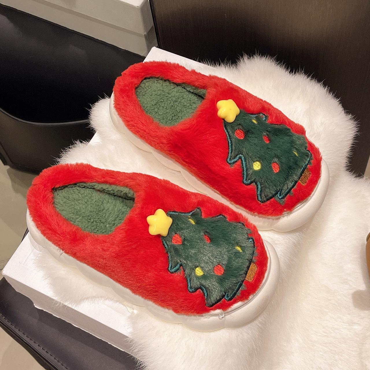 

Large size Christmas casual and comfortable cotton slippers autumn and winter thick-soled non-slip velvet warm cotton shoes indoor home shoes 44-45 червоний