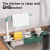 Telescopic Sink Storage Rack Large Capacity Adjustable Design Ventilated Hollow Kitchen Sink Drain Rack with Towel Hanger
