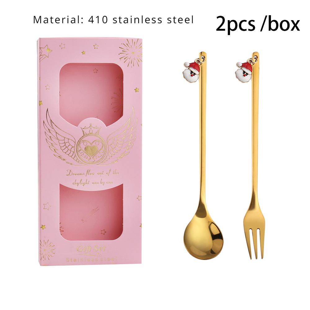 HANYANG Stainless Steel Christmas Dessert Spoon and Fork Gift Set Fruit Fork Father Christmas Coffee Spoon Hotel Household Tableware