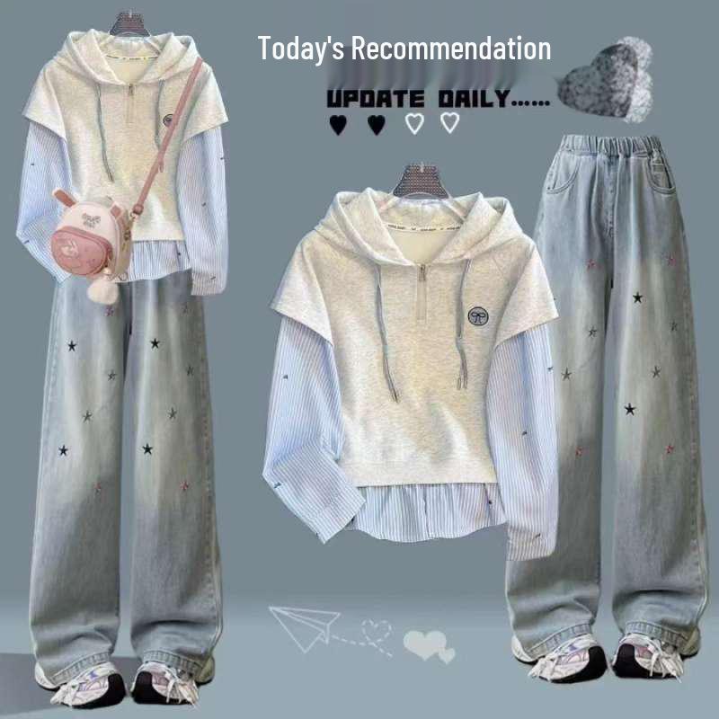 

Plus Size Star Embroidered High-Waist Wide-Leg Jeans for Pear Shapes Extra Large (XL) синий