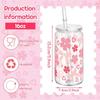 16oz Reusable Plastic Cup with Straw Lid Cute Bow Cherry Water Bottle Iced Coffee Juice Milk Mason Cups Drinkware Holiday Gifts