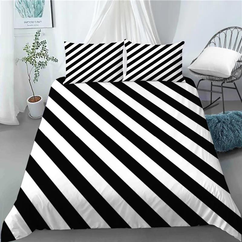 3D Nordic Style Black and White Grid Cute Animal Duvet Cover King Size Polyester Quilt Cover Pillowcases for Home Bedroom Decor