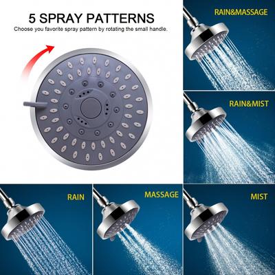 Filtered Shower Head with 15-Layer Hard Water Filter, High Pressure Shower Head with 5 Spray Modes, Bathroom Accessory