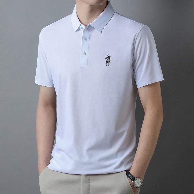 STORN Men's Ice Silk Cool Short-sleeved Polo Shirt, Fashionable Paul Embroidered Golf Fine Casual Business T-shirt