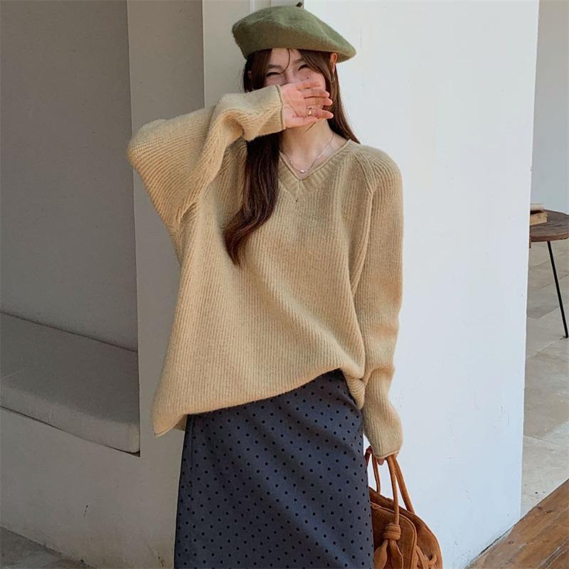 Soft Waxy Temperament Pullover Sweater Women Wear Autumn and Winter New Lazy Style Gentle Collar Long-sleeved Knitted Sweater Top Women