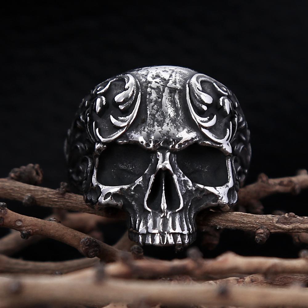 Gothic Vintage 316L Stainless Steel Skull Ring For Men Women Fashion Punk Biker Carved Rings Amulet Jewelry Gifts Dropshipping