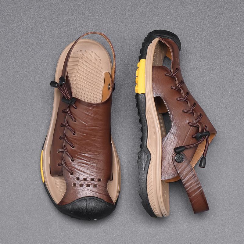 Fashion Sandals Genuine Leather Men's Shoes New Summer Breathable Casual Sandals Handmade Outdoor Non-slip Soft Beach Sandals Mocassins